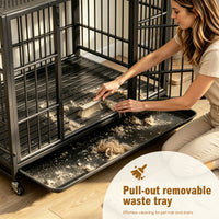 Heavy Duty Dog Crate , Mobile Pet Kennel with Lockable Wheels & Rotary Twist-Latch, Indoor Outdoor Metal Cage with Perfo