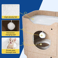 ABCPET Cat House Indoor Felt Cat Bed Scratch-Resistant Kitten Cube With Hanging Ball Light Gray,Pickup Only