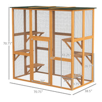 Outdoor Cat House Big Catio Wooden Feral Cat Shelter Enclosure with Large Spacious Interior, 6 High Ledges, Weather Prot