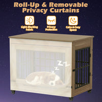 42in Large Dog Crate Furniture, Double Door Wooden Indoor Dog Kennel Furniture, Decorative Pet Cage End Table With Wheel