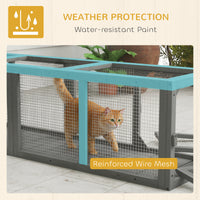 Outdoor Cat Tunnel, 59" Wooden Play Cat Enclosure, Extendable Pet Run with 3 Doors for Kitty, Puppy, Gray