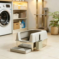 Light Gray 2 Pack High Sided Stainless Steel Litter Box Anti-Urine Leakage for Multi-Cat Households