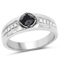 0.65 Carat Genuine Black Diamond and White Diamond .925 Sterling Silver Ring
