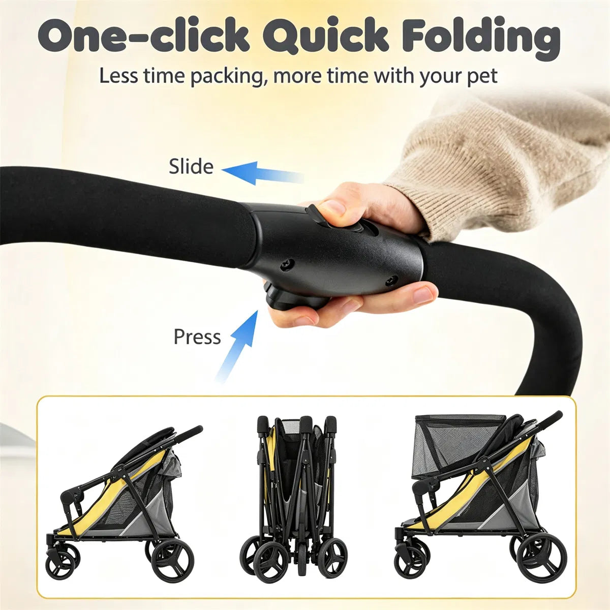 220LBS Large Capacity Dog Stroller, Foldable Pet Stroller with 360 Swivel Shock-Absorbing Wheels, One-Click Brake & Retr