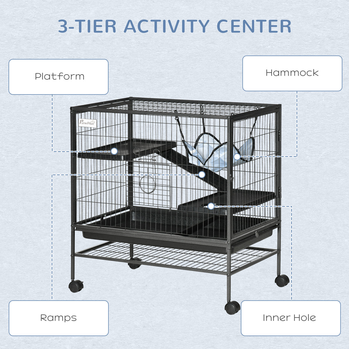 Small Animal Cage with Wheels, Pet Playpen for Rat, Syrian Hamster, Kitten, Ferrets, Chinchillas with Bottom Storage She