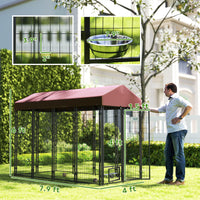 Outdoor Dog Kennel with Rotating Bowl Holders, Walk-in Pet Playpen with Waterproof Cover, 8 x 4 x 6, Red