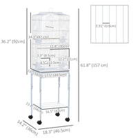 62" Rolling Bird Cage Cockatoo House Play Top Finch Pet Supply with Storage Shelf, Wheels - White