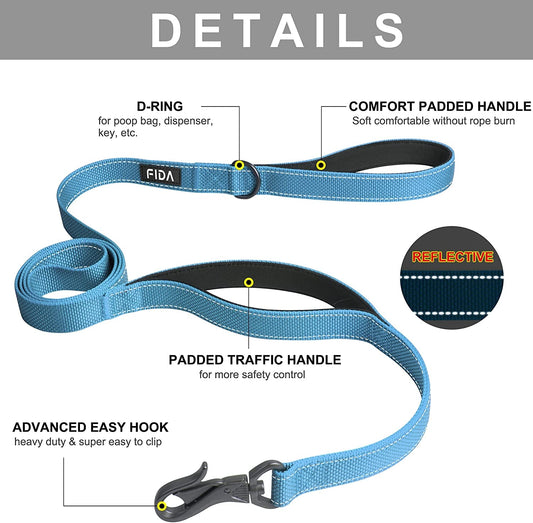 5 FT Heavy Duty Dog Leash with 2 Comfortable Padded Handles - BIG FRENCHIES