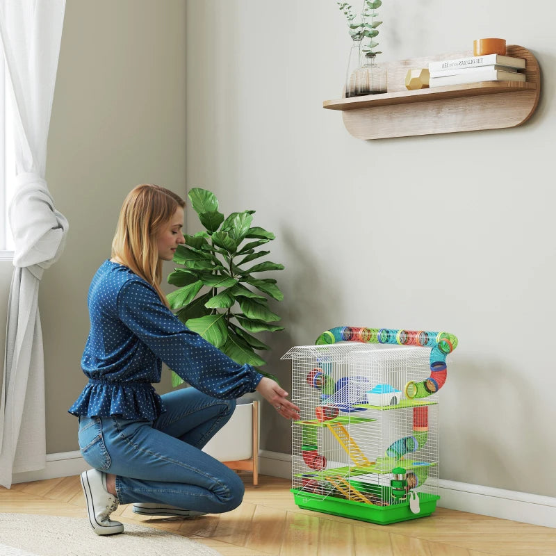 PawHut 5 Tier Hamster Cage With Tubes And Tunnels, Small Animal Cage, Rat Gerbil Cage With Water Bottle, Food Dish, Exer
