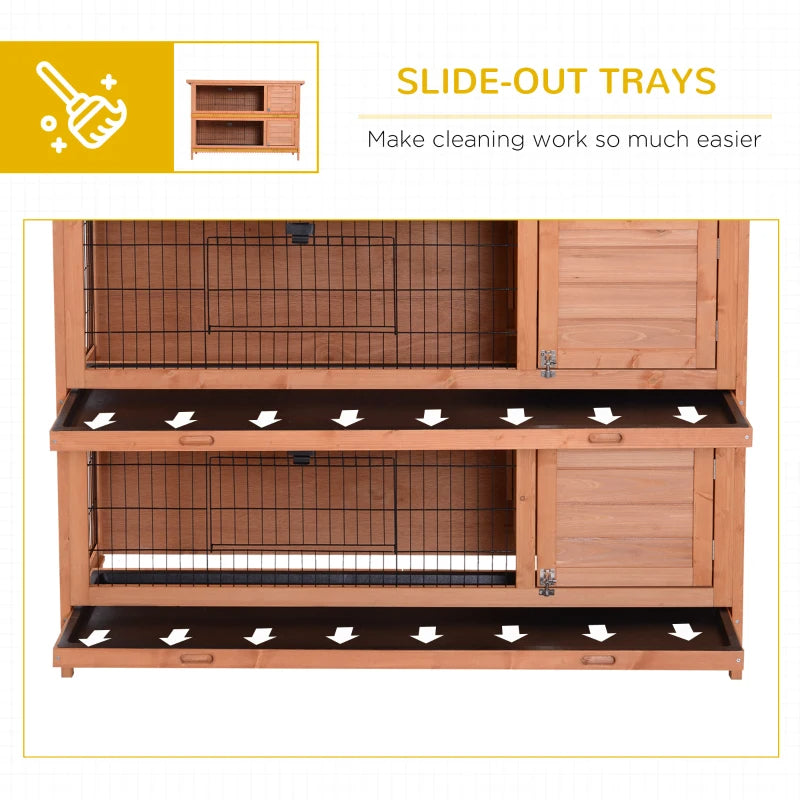 2-Story Large Rabbit Hutch Bunny Cage Wooden Pet House Small Animal Habitat With Lockable Doors, No Leak Tray And Waterp