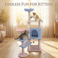 flower cat tree with large condo removable flower cushion and hammock blue