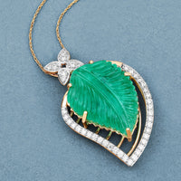 29.67 Carat Genuine Colombian Emerald and White Diamond 14K Yellow Gold Pendant