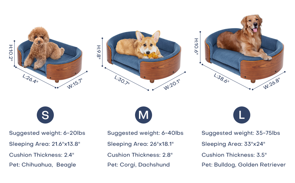Scandinavian style Elevated Dog Bed Pet Sofa With Solid Wood legs and Walnut Bent Wood Back, Velvet,Large Size