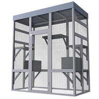 62.6" Wooden Outdoor Catio for Cats, Large Cat Enclosure with Waterproof Roof, 2 Napping House, Platforms & Galvanized W