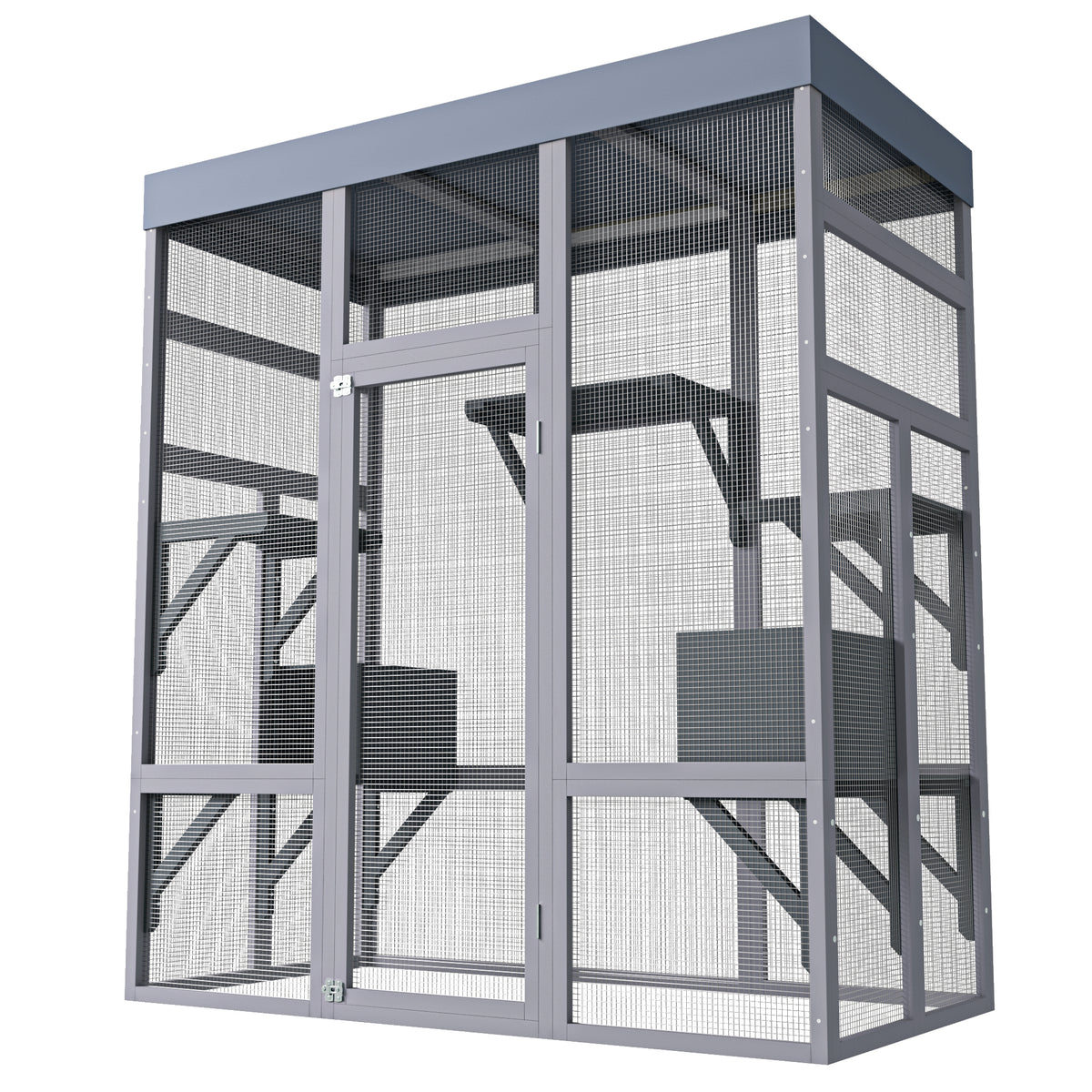 62.6" Wooden Outdoor Catio for Cats, Large Cat Enclosure with Waterproof Roof, 2 Napping House, Platforms & Galvanized W