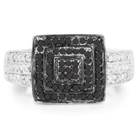 0.55 Carat Genuine Black Diamond and White Diamond .925 Sterling Silver Ring