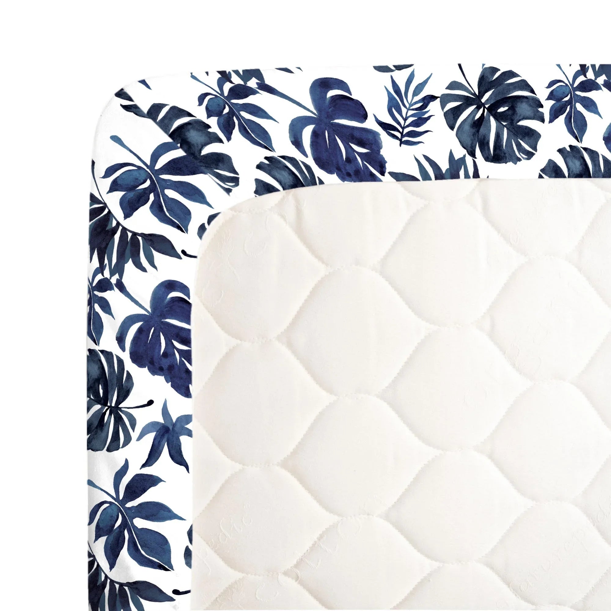NoJo Super Soft Blue and White Palm Leaf Nursery Crib Fitted Sheet - BIG FRENCHIES