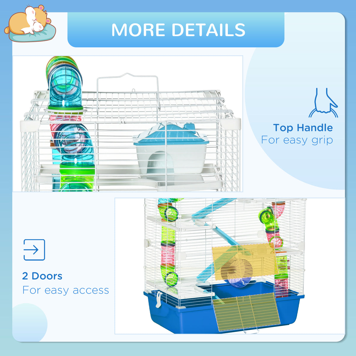 23" 5-Tier Hamster Cage with Wheel and Water Bottle, Blue