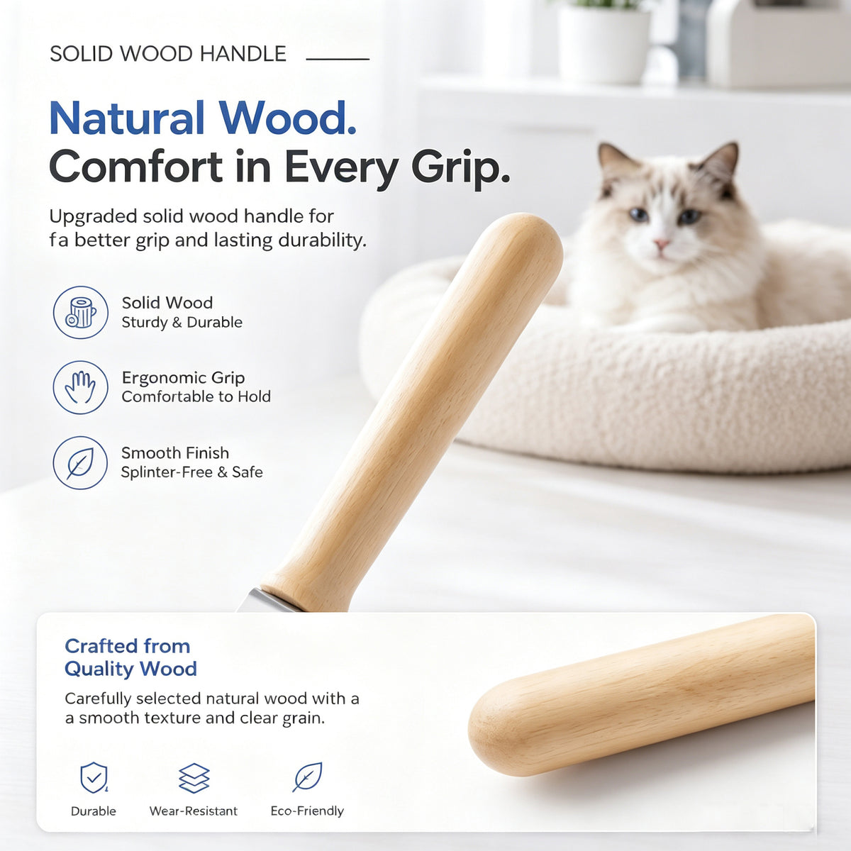 Stainless Steel Cat Litter Scoop With Fine Mesh Sifter, Durable Metal Litter Scooper With Ergonomic Wooden Handle, Heavy