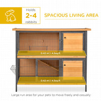 48" 2-Story Large Rabbit Hutch Bunny Cage Wooden Pet House Metal Frame with Rooms, Ramp, No Leak Tray, Feeding Trough, W