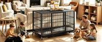 Heavy Duty Dog Crate , Mobile Pet Kennel with Lockable Wheels & Rotary Twist-Latch, Indoor Outdoor Metal Cage with Perfo