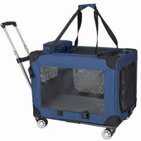 2 In 1, 24 Collapsible Travel Dog Crate For Medium Large Dogs, Rolling Pet Carrier With Wheels, 3-Door Portable Folding 
