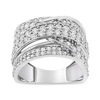 .925 Sterling Silver 2.00 Cttw Round-Cut Diamond Overlapping Bypass Band Ring (I-J Color, I2-I3 Clarity) - Ring Size 7