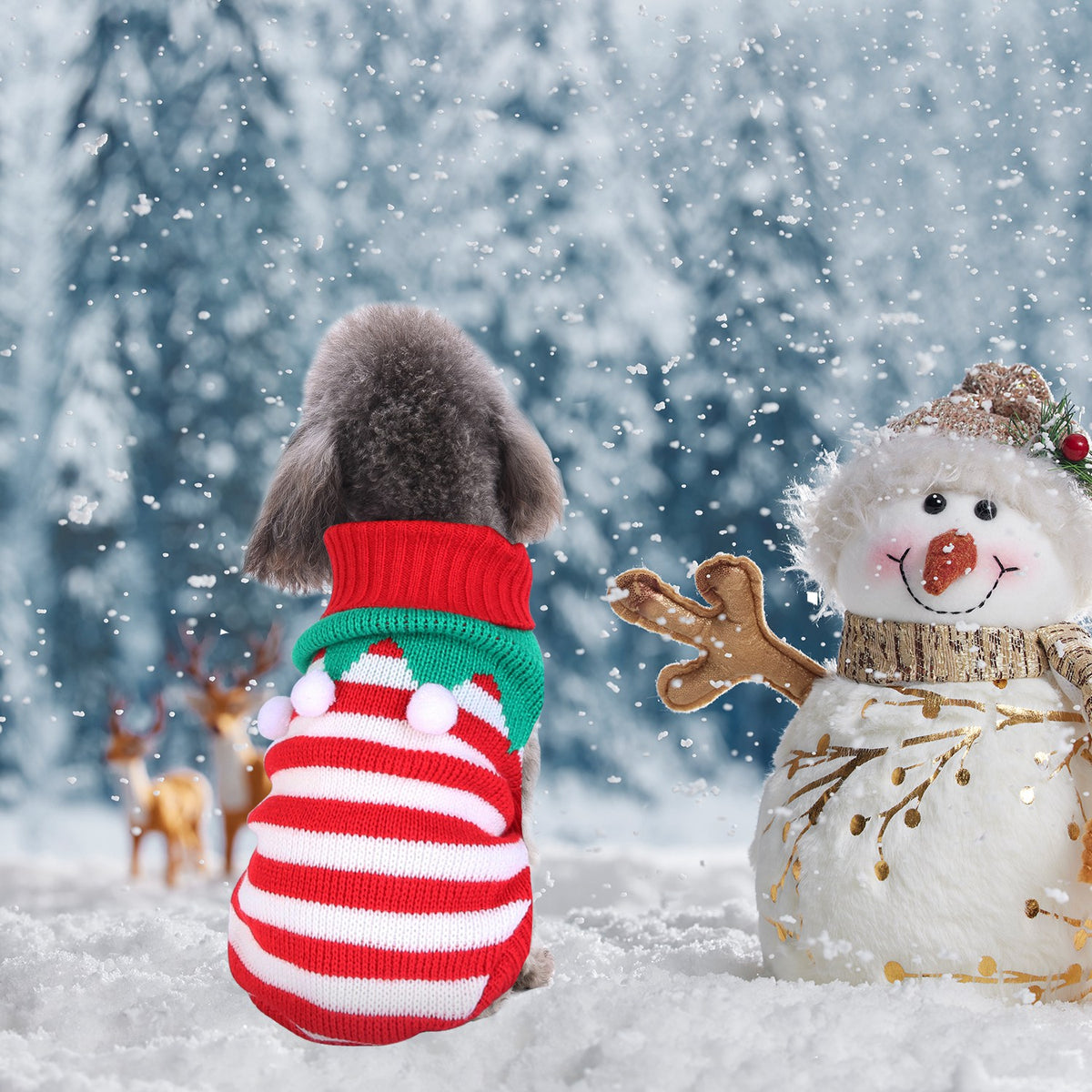 2 Patterns 4 Sizes Option-- 1Pc Pet Christmas Turtleneck Sweater Dog Cat Christmas Clothes Snowman Stripes Costume Winte