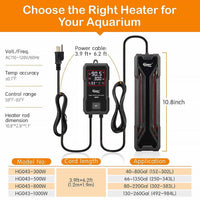 Hygger Aquarium Heater 300W-1000W LED Controller Fresh Saltwater Tank
