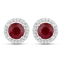 1.22 Carat Genuine Ruby and White Diamond 14K White Gold Earrings