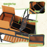 Tortoise Enclosure Tortoise House w/ Adjustable Lamp Holder, Storage Shelf, Removable Main House, Openable Lid, Yellow