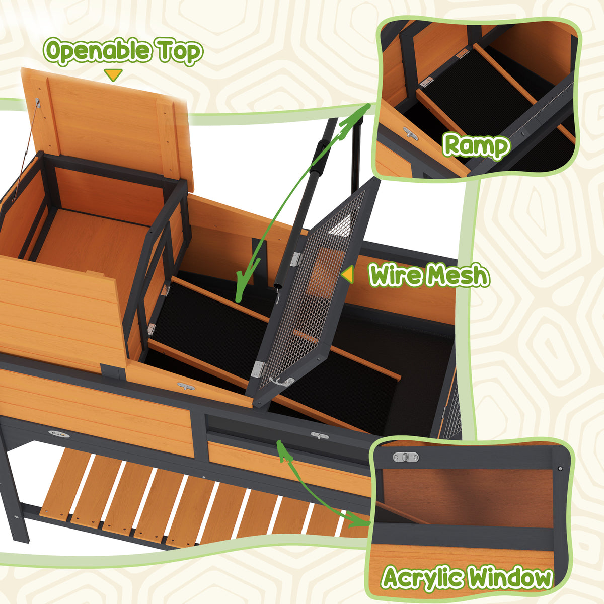 Tortoise Enclosure Tortoise House w/ Adjustable Lamp Holder, Storage Shelf, Removable Main House, Openable Lid, Yellow