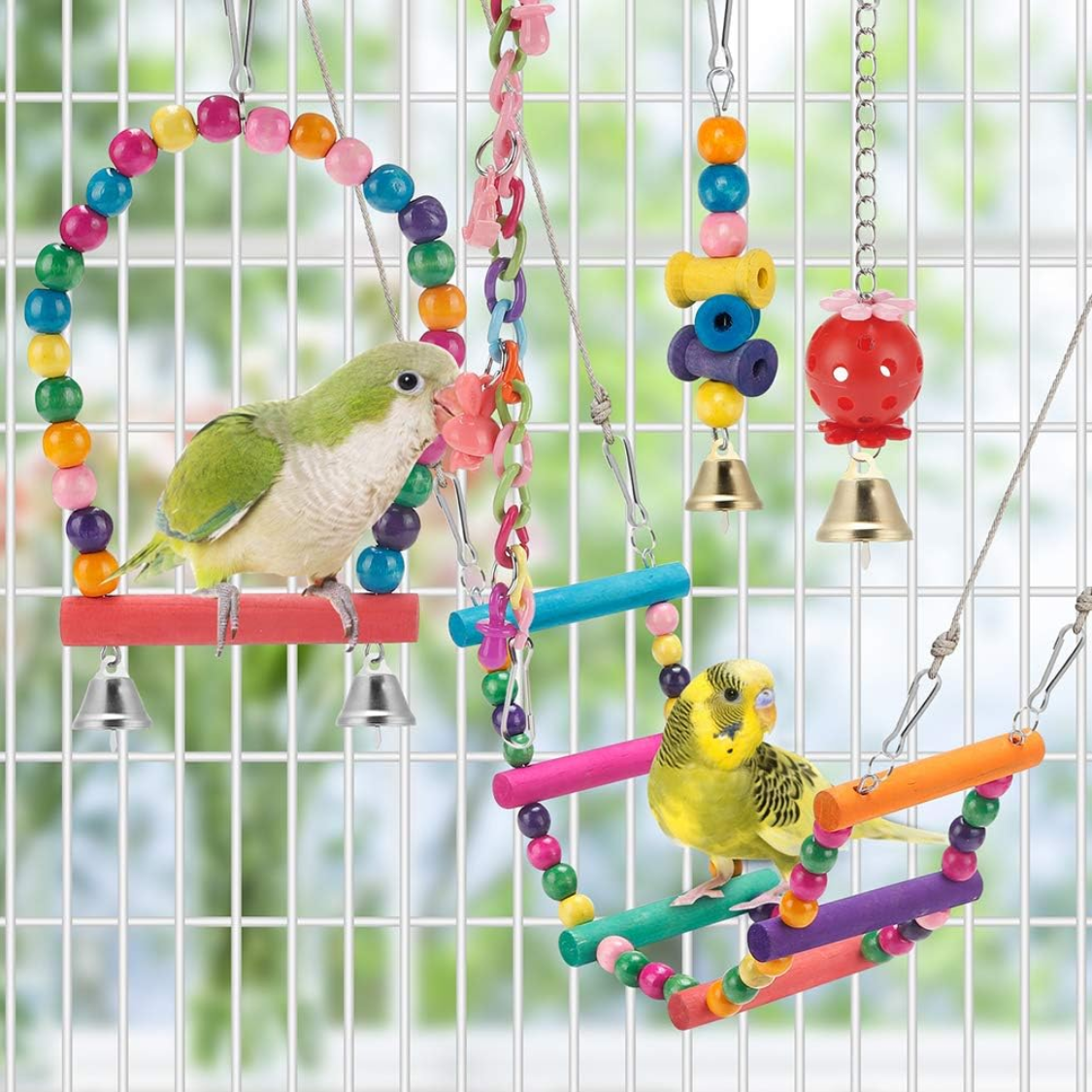 Bird Parakeet Toys Swing Hanging Standing Chewing Hammock Climbing Ladder Bird Cage Colorful Toys Suitable For Budgeriga