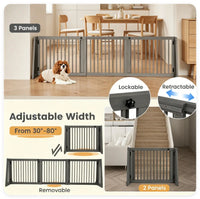 Adjustable Expandable Wooden Pet Gate 22 Inch Tall Freestanding Safety Fence, Gray Pine Wood Slide Dog Gate Easy Assembl