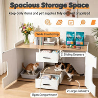 Large Cat Litter Box Enclosure Furniture with Storage Drawers & Built-In Scratching Board, Hidden Cat Washroom Cabinet w