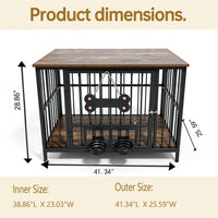 Vintage wood grain dog cage edge,360 degree rotating bowl with safety grade soft silicone material