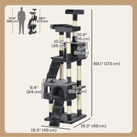 68-inch Multi-Level Cat Scratching Tree Kitty Activity Center Post Tower Condo Pet Furniture w/ Toy Charcoal Grey