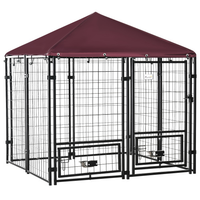Outdoor Kennel With Rotating Bowl Rack, Walk-in Pet Playpen, Welded Wire Steel Dog Pen, With Waterproof And UV Resistant
