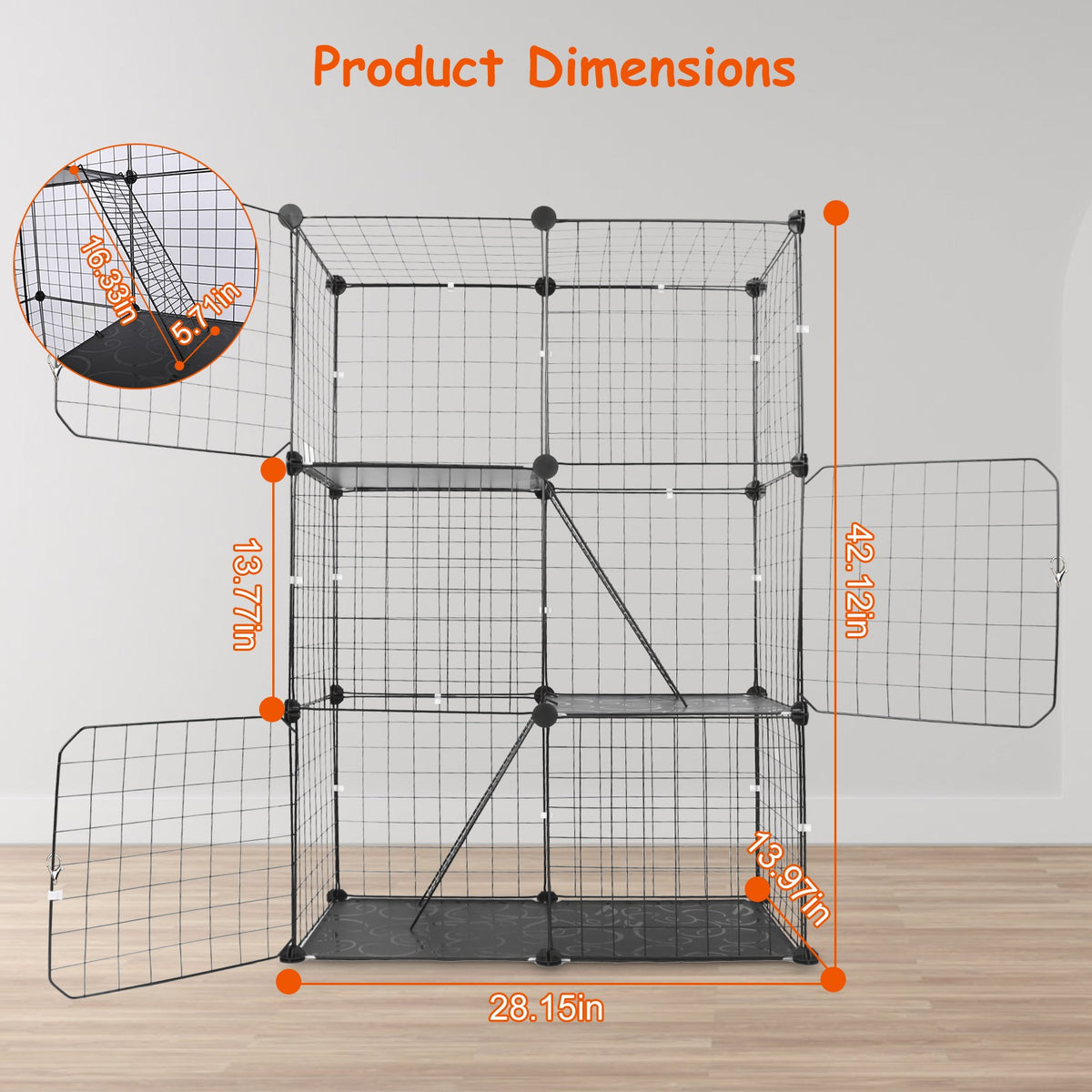 3 Tier Cat Playpen Cage Metal Indoor Cat House Detachable Kitten House With 3 Doors 2 Ladders Large Cat Exercise Place F