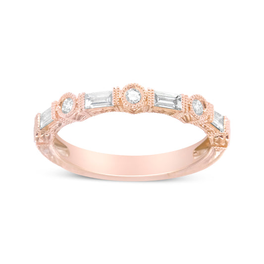 14K Rose Gold 3/8 Cttw Baguette and Round Diamond Bridal Band - (H-I Color, VS1-VS2 Clarity) - Size 6.75