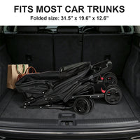 Foldable Pet Stroller for Small Dogs and Cats Under 28 lbs with Multi-Functional Tray, 2 Safety Leashes, Storage Basket 
