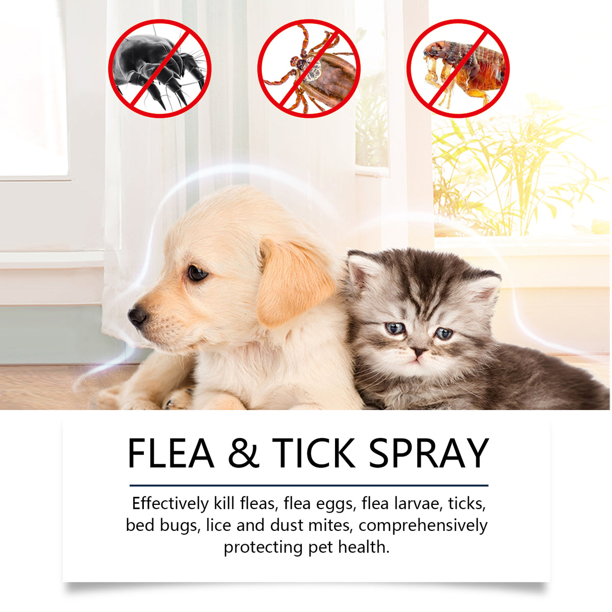 Natural Flea & Tick Spray For Dogs & Cats, Plant-Based Pest Repellent Kills Fleas, Ticks, Lice & Mites