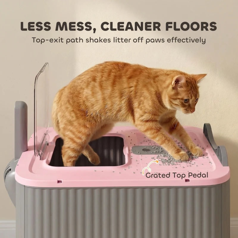 Cat Litter Box With Lid, Enclosed Litter Box For Medium Cats, Front-Entry And Top-Exit, Scoop, Deodorizer Bag, Pink