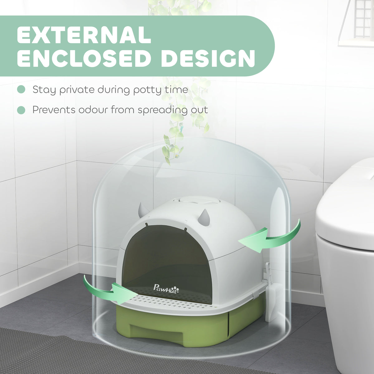 Covered Cat Litter Box with Lid, Scoop, Deodorizing Bags for Odor Control, Privacy, Easy to Clean, Green