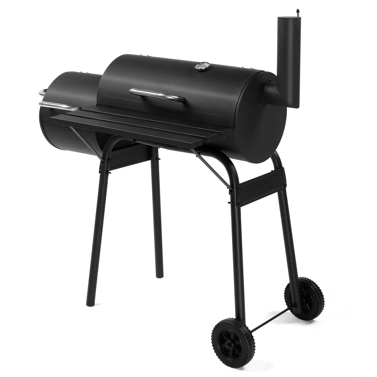 Barrel Charcoal Grill with Offset Smoker, All Metal Outdoor Smoker with Side Table and Wheels for Outdoor Garden Patio a