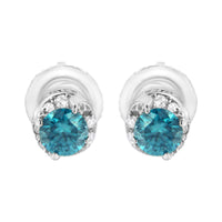 14K White Gold 1/2 cttw White and Treated Blue Round Diamond Earrings (I-J I2-I3)