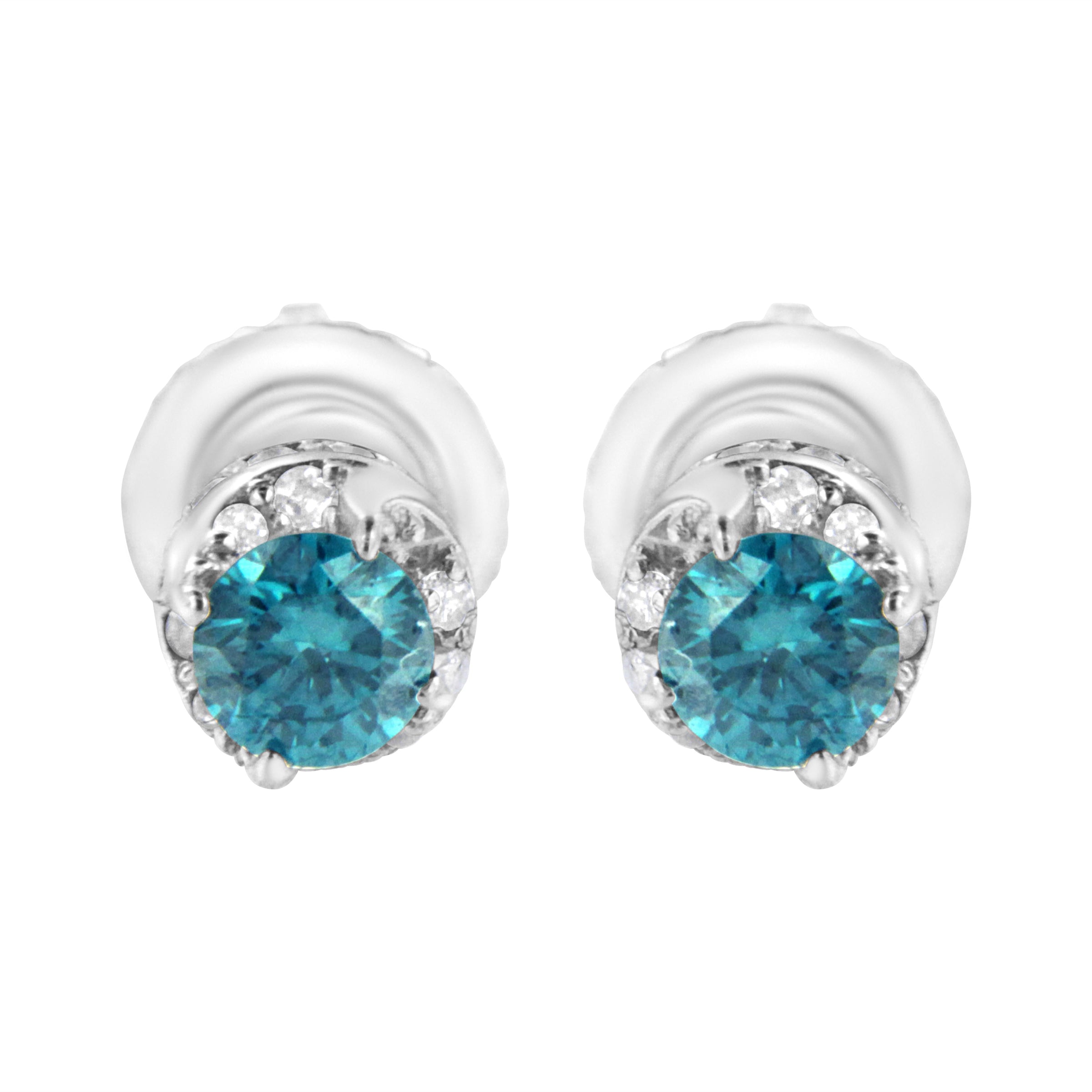 14K White Gold 1/2 cttw White and Treated Blue Round Diamond Earrings (I-J I2-I3)