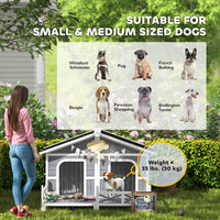 Dog House Outdoor, Wooden Dog Kennel Weatherproof with Porch, Openable Roof, Removable Bottom, Elevated Floor, Double Ro