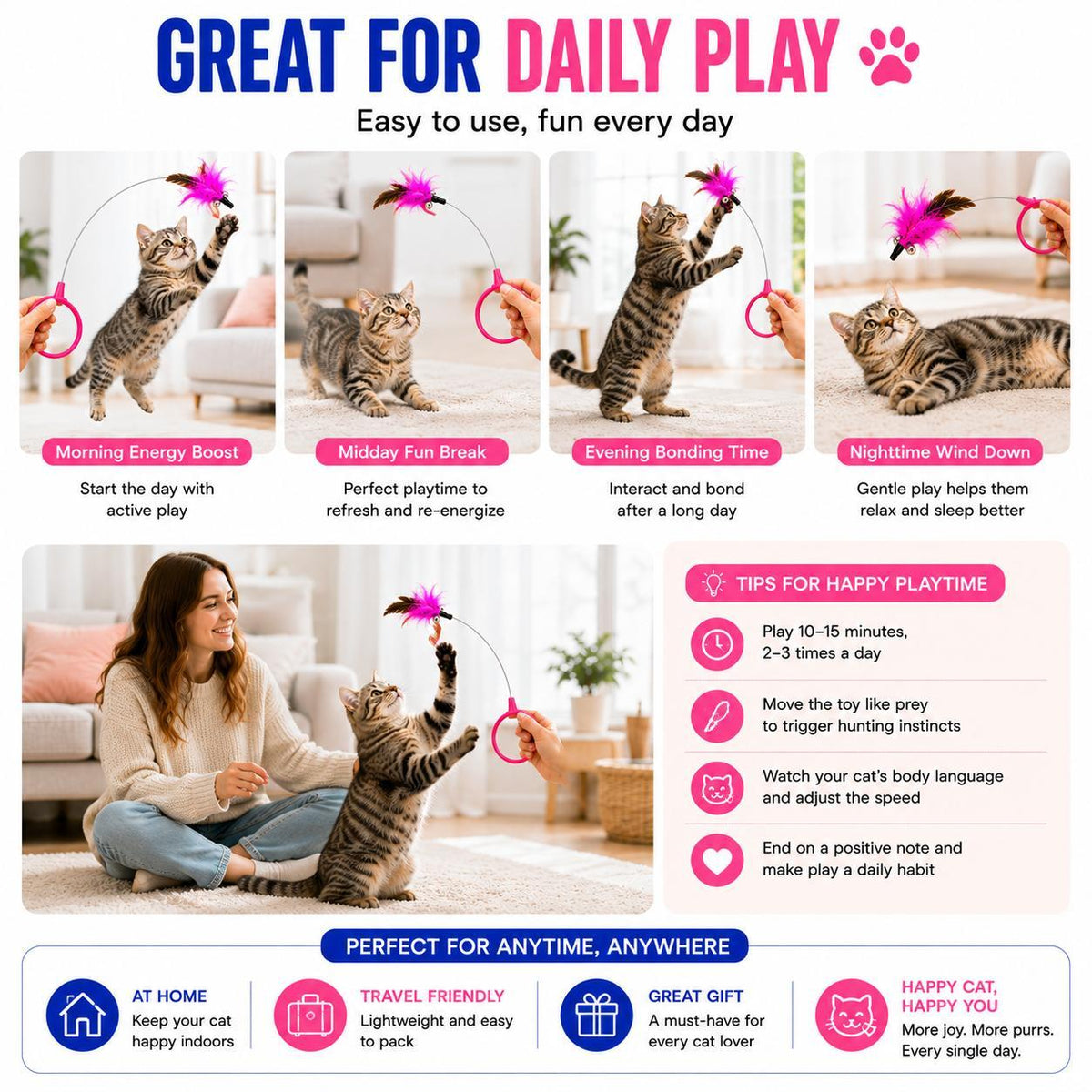 Wearable Cat Feather Collar Toy Interactive Neck-Worn Cat Teaser Automatic Exercise Toy Boosts Pet Activity Levels