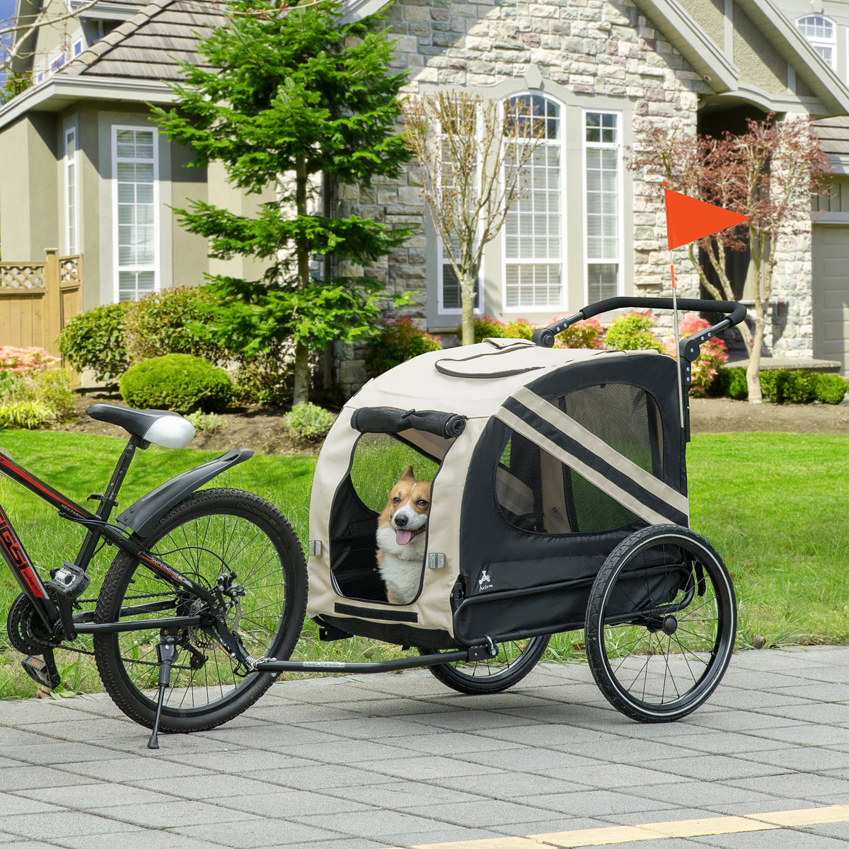 2-in-1 Pet Bike Trailer for Small Dogs, Road-Visibility Dog Stroller Bicycle Carrier, Weather-Strong Bike Wagon Trailer 